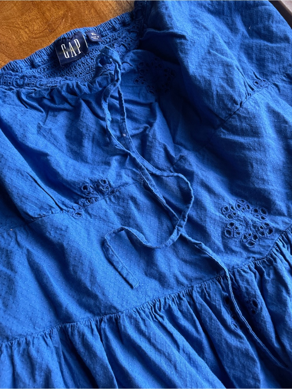 cottage core coastal chic GAP Royal Blue Eyelet Midi Dress - Picture 4 of 6